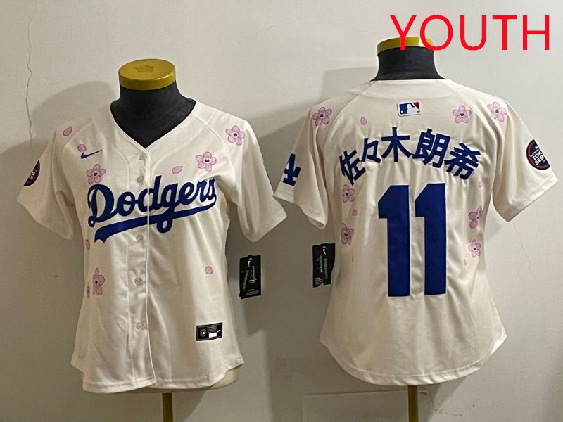 Youth Los Angeles Dodgers 11 R.Sasaki Cream Sakura Edition 2025 Nike MLB Jersey style 31